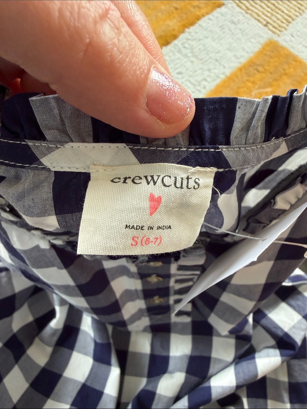 NWT Crewcuts cotton navy blue & white checked top size girls small 6-7 - Picture 2 of 4